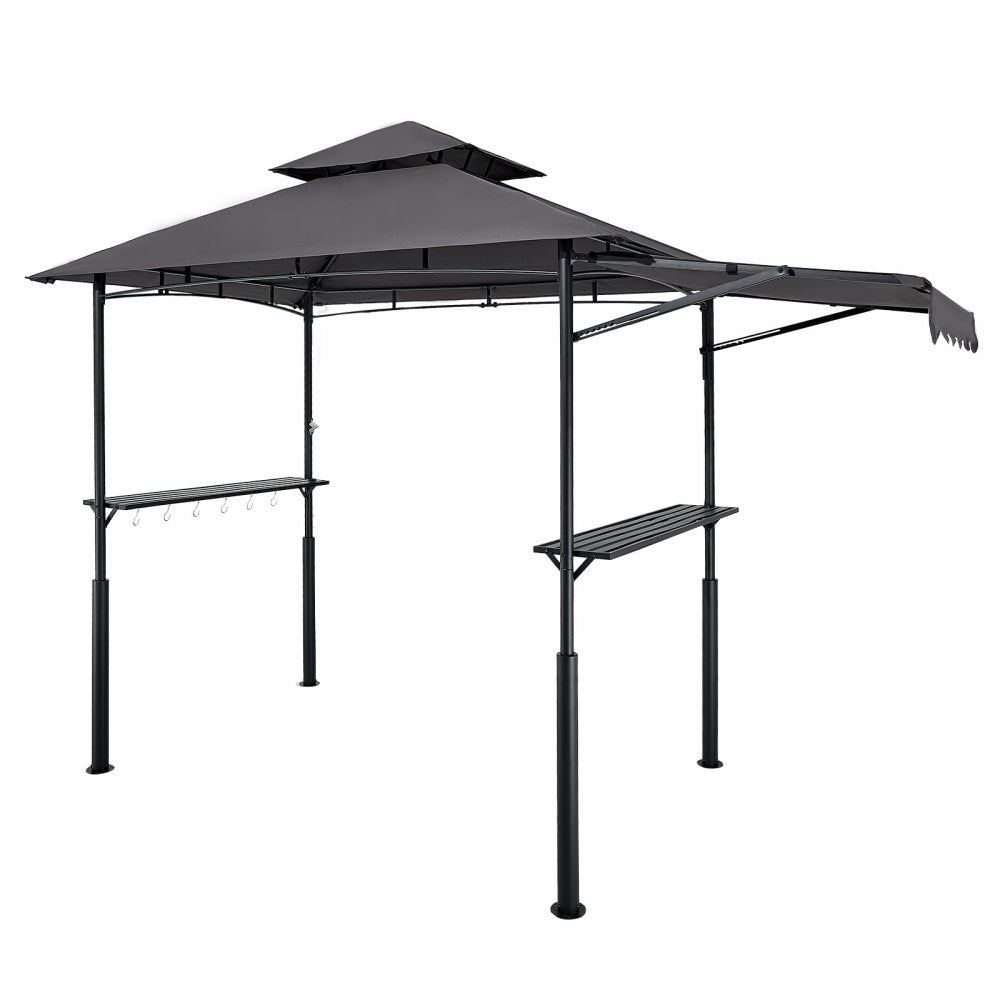 2.4x1.5 m Reinforced BBQ Grill Gazebo with Shelf & Awning Double Tier Top