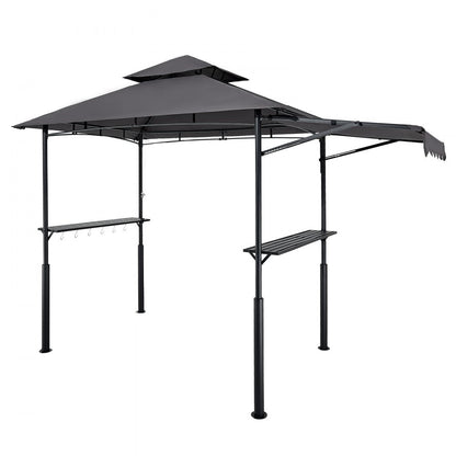 2.4x1.5 m Reinforced BBQ Grill Gazebo with Shelf & Awning Double Tier Top