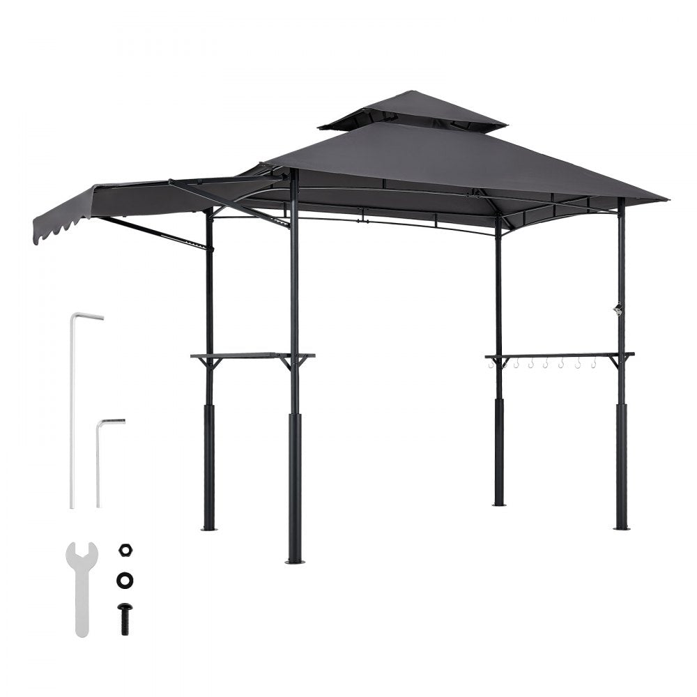 2.4x1.5 m Reinforced BBQ Grill Gazebo with Shelf & Awning Double Tier Top