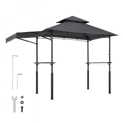2.4x1.5 m Reinforced BBQ Grill Gazebo with Shelf & Awning Double Tier Top