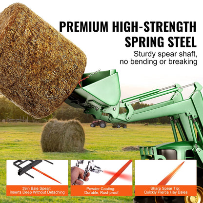 Heavy-Duty 1m Hay Spear with Stabilizers & Chain for Skid Steer Tractor