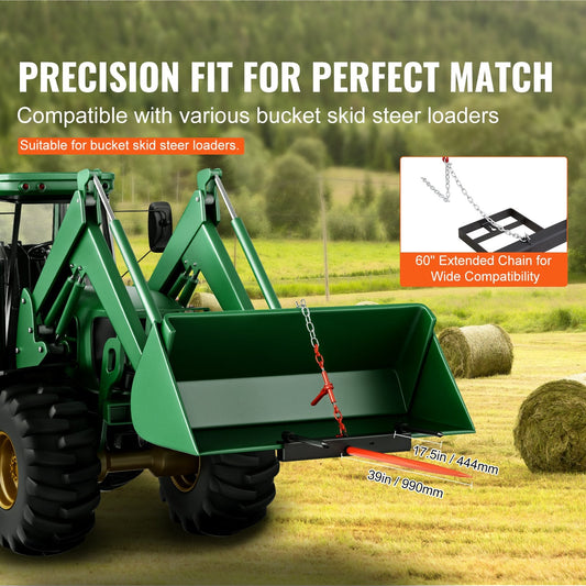Heavy-Duty 1m Hay Spear with Stabilizers & Chain for Skid Steer Tractor
