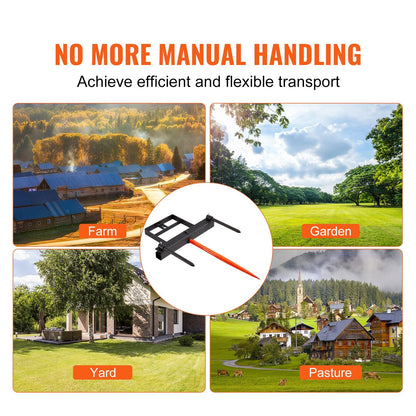 Heavy-Duty 1m Hay Spear with Stabilizers & Chain for Skid Steer Tractor