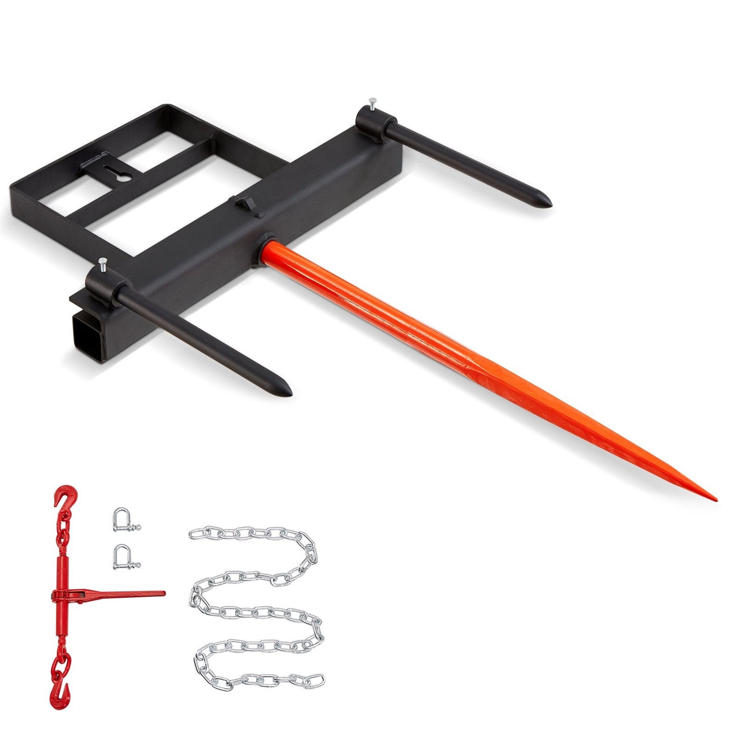 Heavy-Duty 1m Hay Spear with Stabilizers & Chain for Skid Steer Tractor