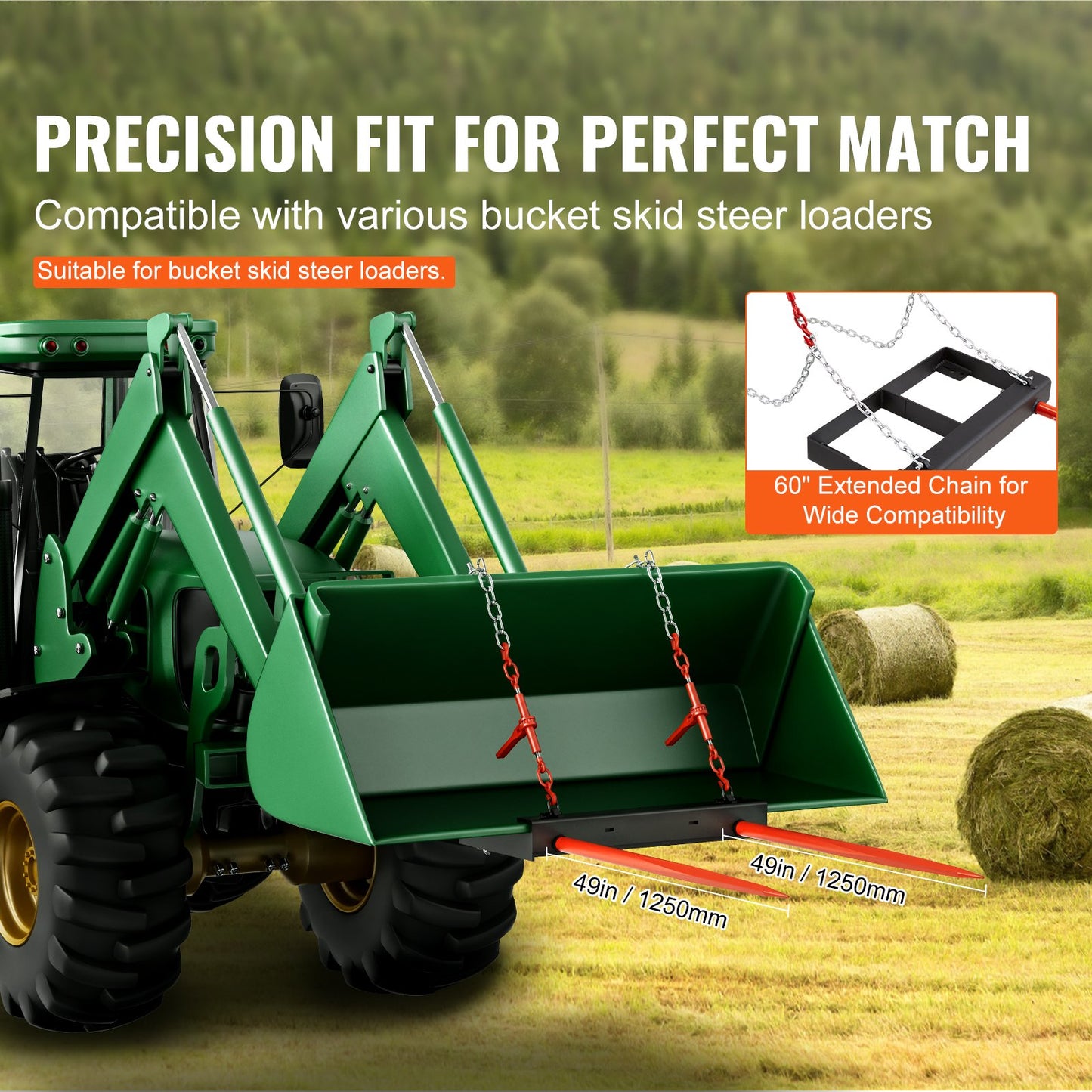 VEVOR 49" Hay Spear, Bale Spears 1360kg Loading Capacity, Skid Steer Loader Tractor