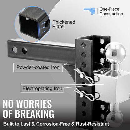 Adjustable Trailer Hitch with 0.15m Rise & Drop, 10,000 kg Capacity, Anti-Theft Design
