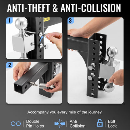 Adjustable Trailer Hitch with 0.15m Rise & Drop, 10,000 kg Capacity, Anti-Theft Design