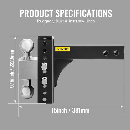 Adjustable Trailer Hitch with 0.15m Rise & Drop, 10,000 kg Capacity, Anti-Theft Design