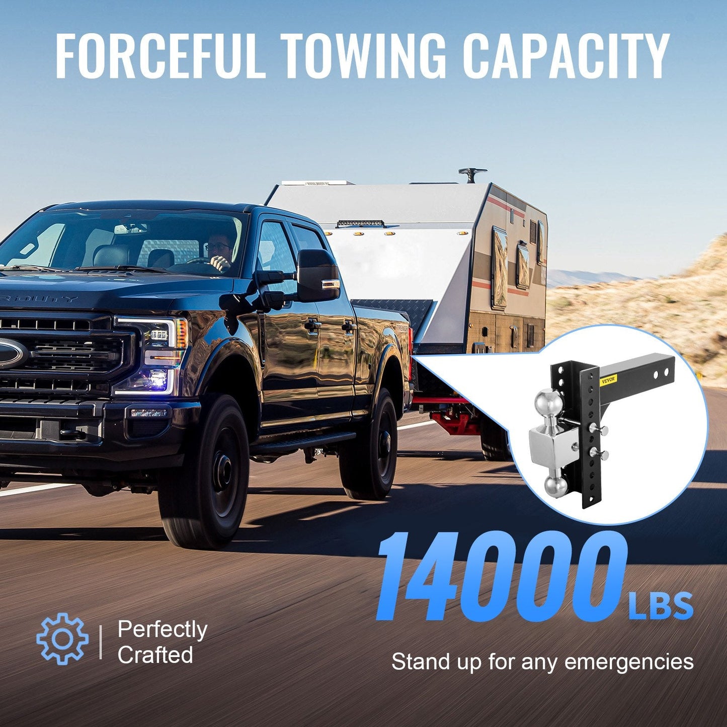Adjustable Trailer Hitch with 0.2m Rise & Drop, 6.3 Ton Capacity, Anti-Theft Design