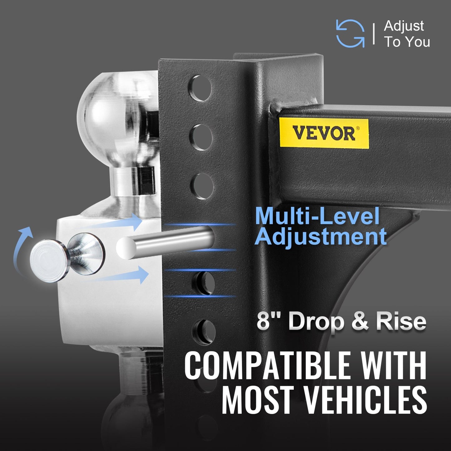 VEVOR Adjustable Trailer Hitch, 8" Rise & Drop Hitch Ball Mount 2" Receiver 14,000