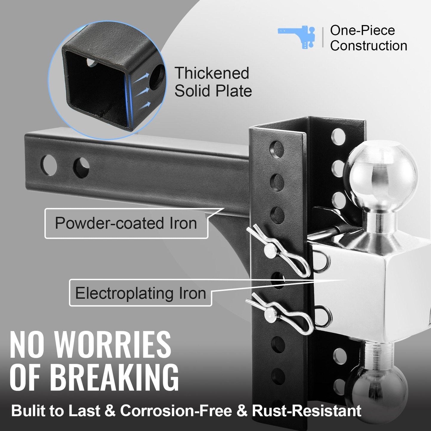 Adjustable Trailer Hitch with 0.2m Rise & Drop, 6.3 Ton Capacity, Anti-Theft Design