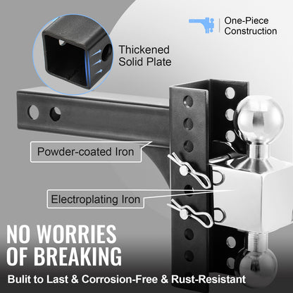 VEVOR Adjustable Trailer Hitch, 8" Rise & Drop Hitch Ball Mount 2" Receiver 14,000