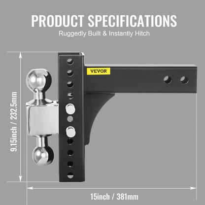 VEVOR Adjustable Trailer Hitch, 8" Rise & Drop Hitch Ball Mount 2" Receiver 14,000