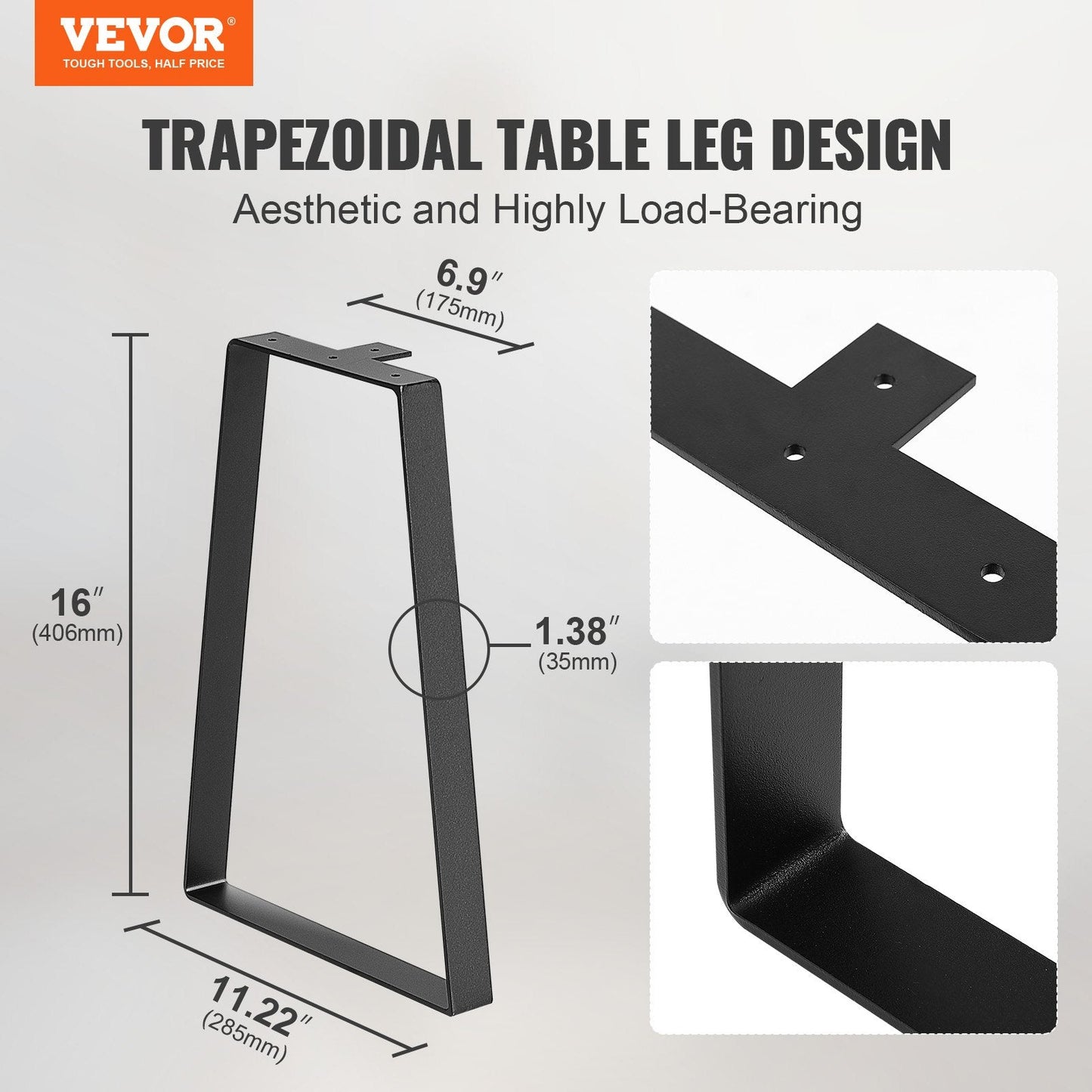 Trapezoid Steel Furniture Legs Set for DIY Tables, 0.4m Height, 181kg Capacity