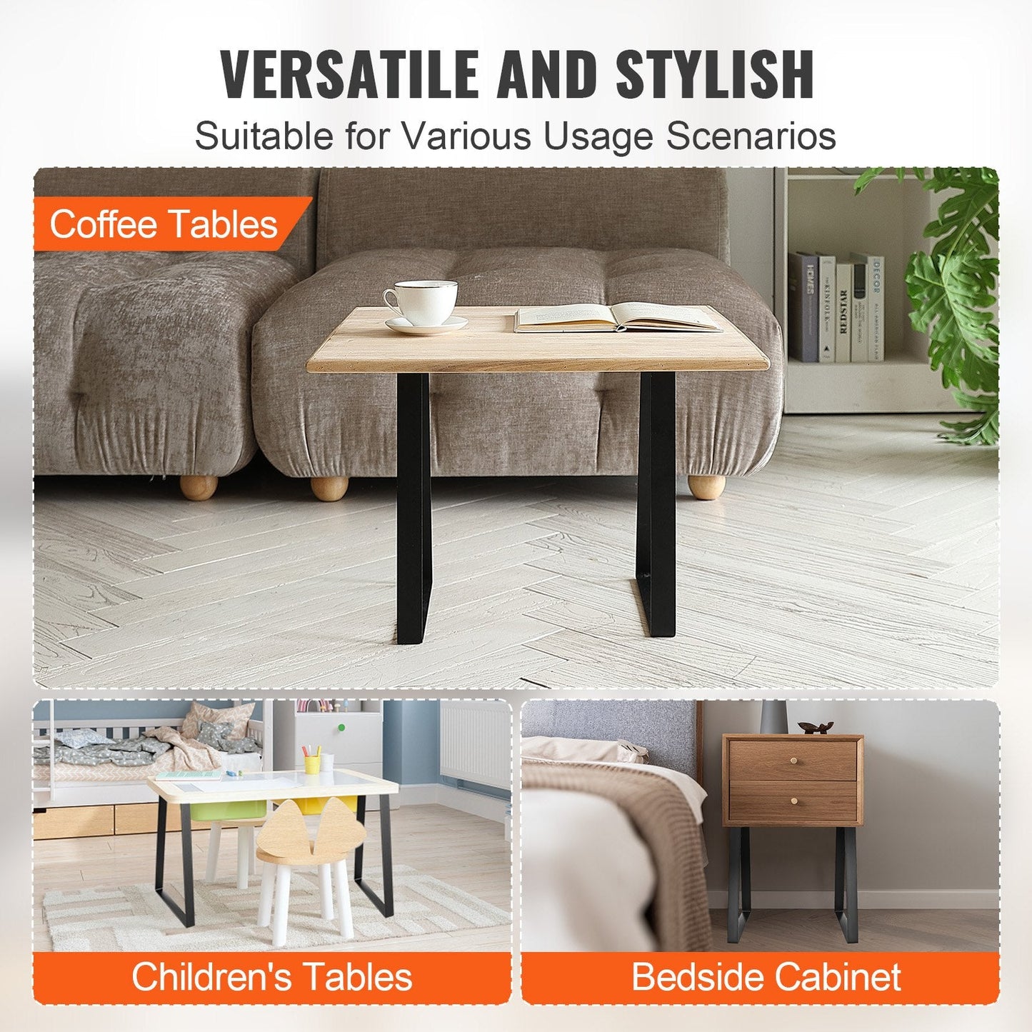 Trapezoid Steel Furniture Legs Set for DIY Tables, 0.4m Height, 181kg Capacity
