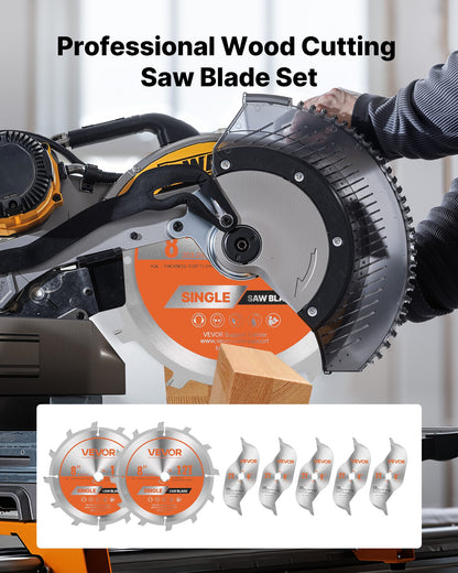 Dado Blade Set, 203 mm Diameter, 12 Sharp Alloy Teeth, 15.875 mm Arbor, Fine Finish, Stacking Dado Blades with Chippers and Shims, Noise-Reducing Heat Vents, for Cutting Plywood, OSB, Hardwood