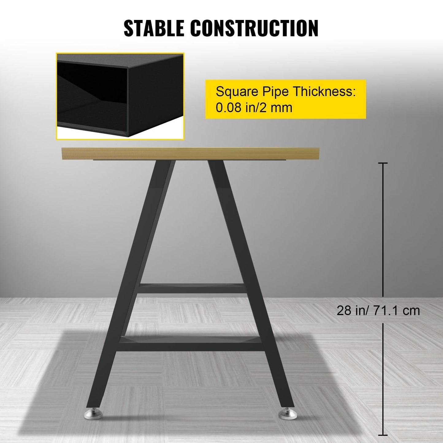 Heavy-Duty A-Frame Steel Table Legs, 71 x 45 cm, 544 kg Load Capacity, Black