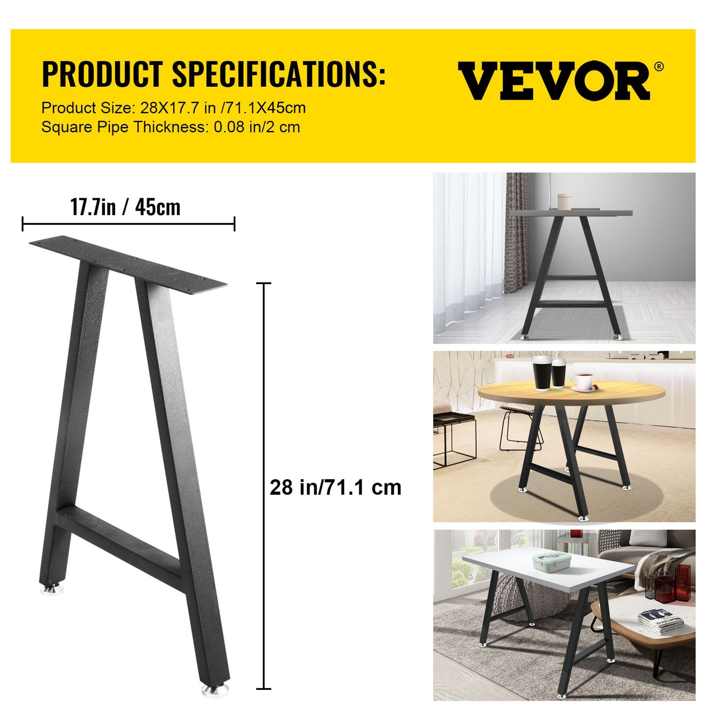 VEVOR Metal Table Legs 28 x 17.7 inch A-Shaped Desk Legs Set of 2 Heavy Duty Bench