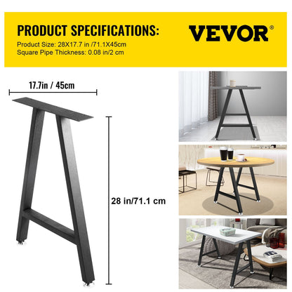 Heavy-Duty A-Frame Steel Table Legs, 71 x 45 cm, 544 kg Load Capacity, Black