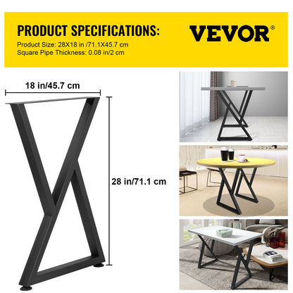 Metal Table Legs, 71.1 x 45.7 cm Desk Legs, Set of 2, Heavy Duty Bench Legs, Z Shape Metal Furniture Legs, Wrought Iron Coffee Table Legs, Home DIY for Dining Table with Rubber Floor Protectors, Mat