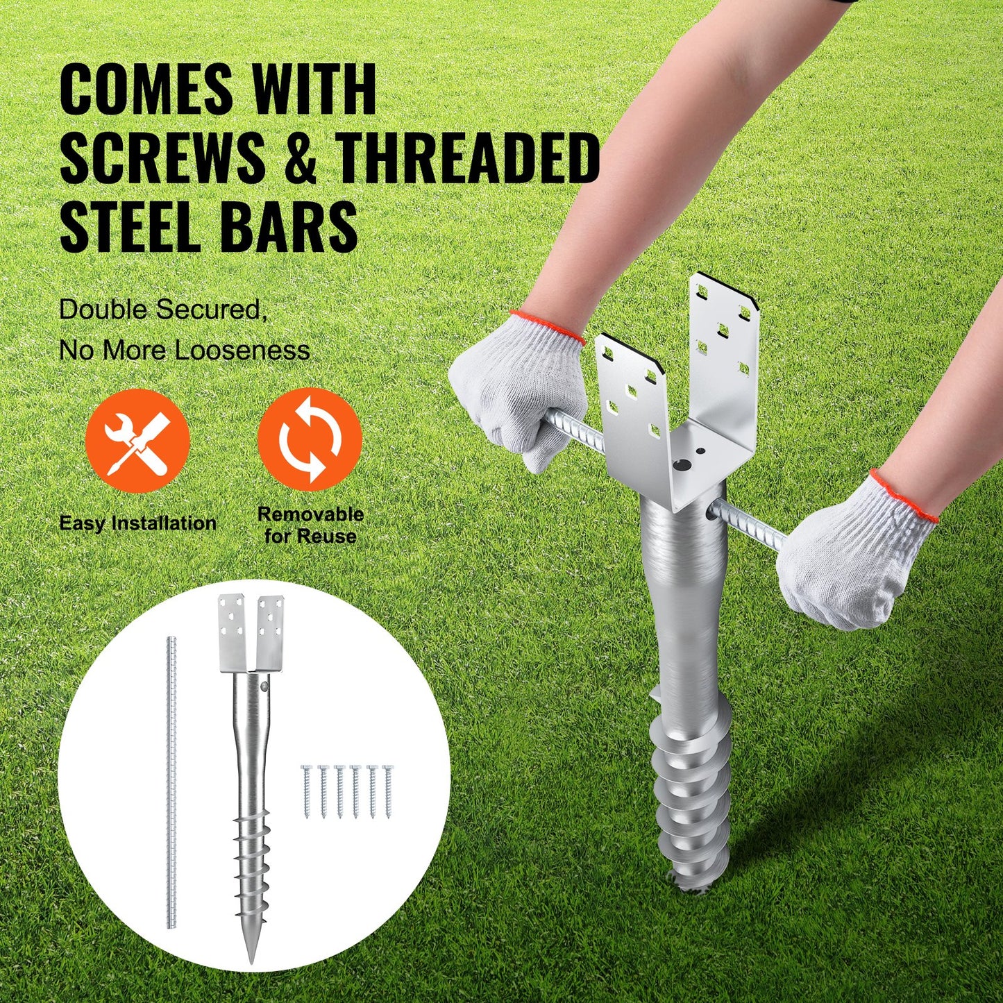 VEVOR No Dig Ground Anchor 1 Pack 3.94 x 2.76 x 27.56 in DIY Screw in Post Stake