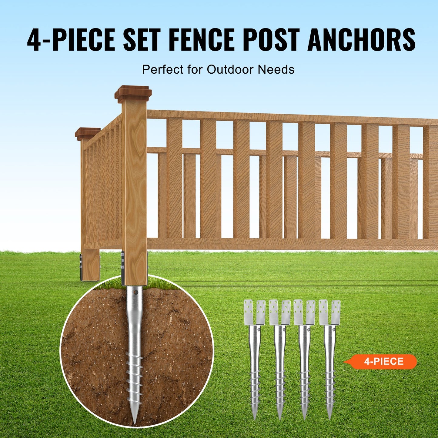 VEVOR No Dig Ground Anchor 4 Pack 3.94 x 2.76 x 27.56 in DIY Screw in Post Stake
