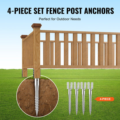 No-Dig Ground Anchors 4-Pack, Steel Screw Stakes, 100x70x700 mm, 8.82 kg Total