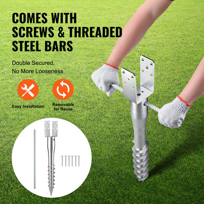 VEVOR No Dig Ground Anchor 4 Pack 3.94 x 2.76 x 27.56 in DIY Screw in Post Stake