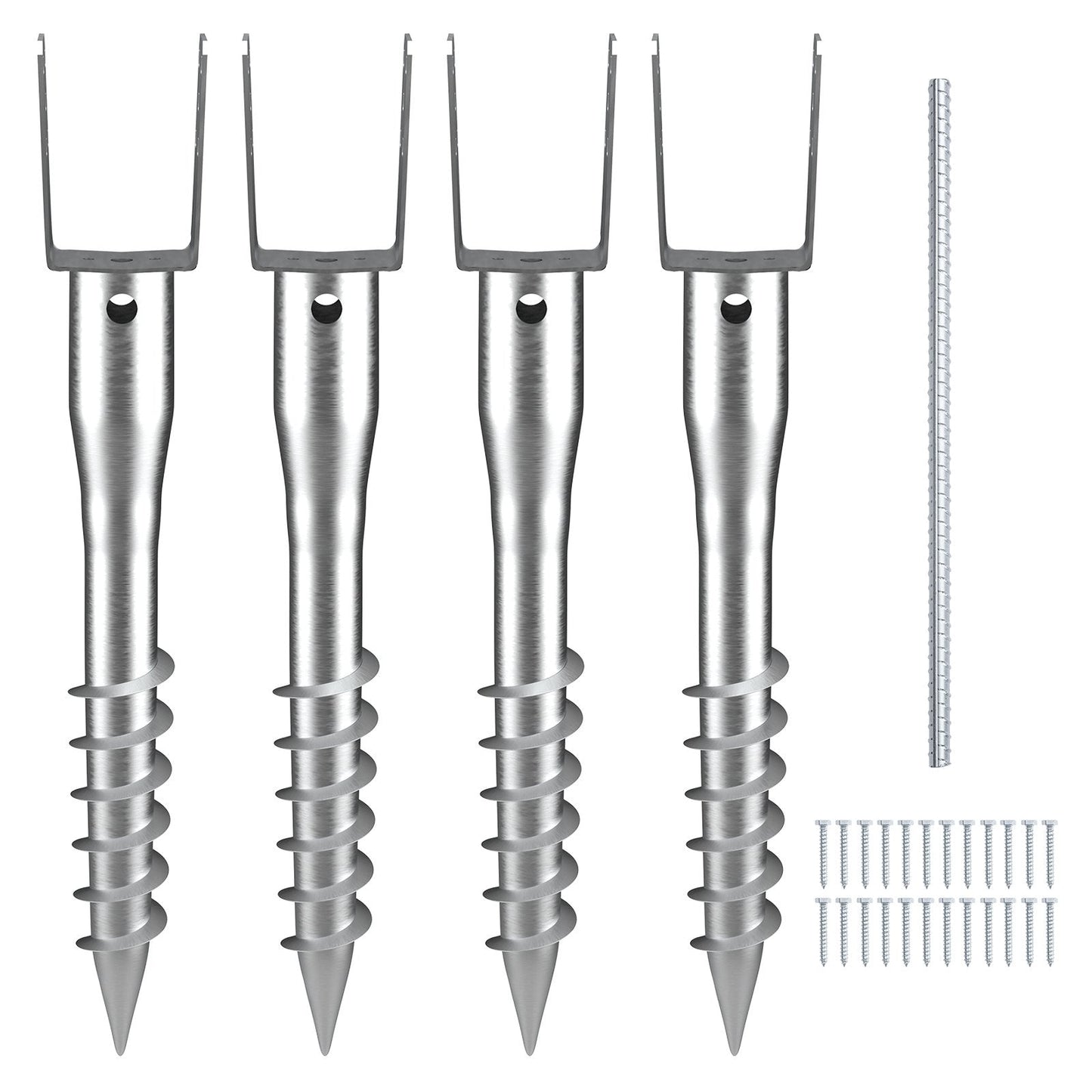 No-Dig Ground Anchors 4-Pack, Steel Screw Stakes, 100x70x700 mm, 8.82 kg Total