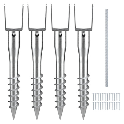 No-Dig Ground Anchors 4-Pack, Steel Screw Stakes, 100x70x700 mm, 8.82 kg Total