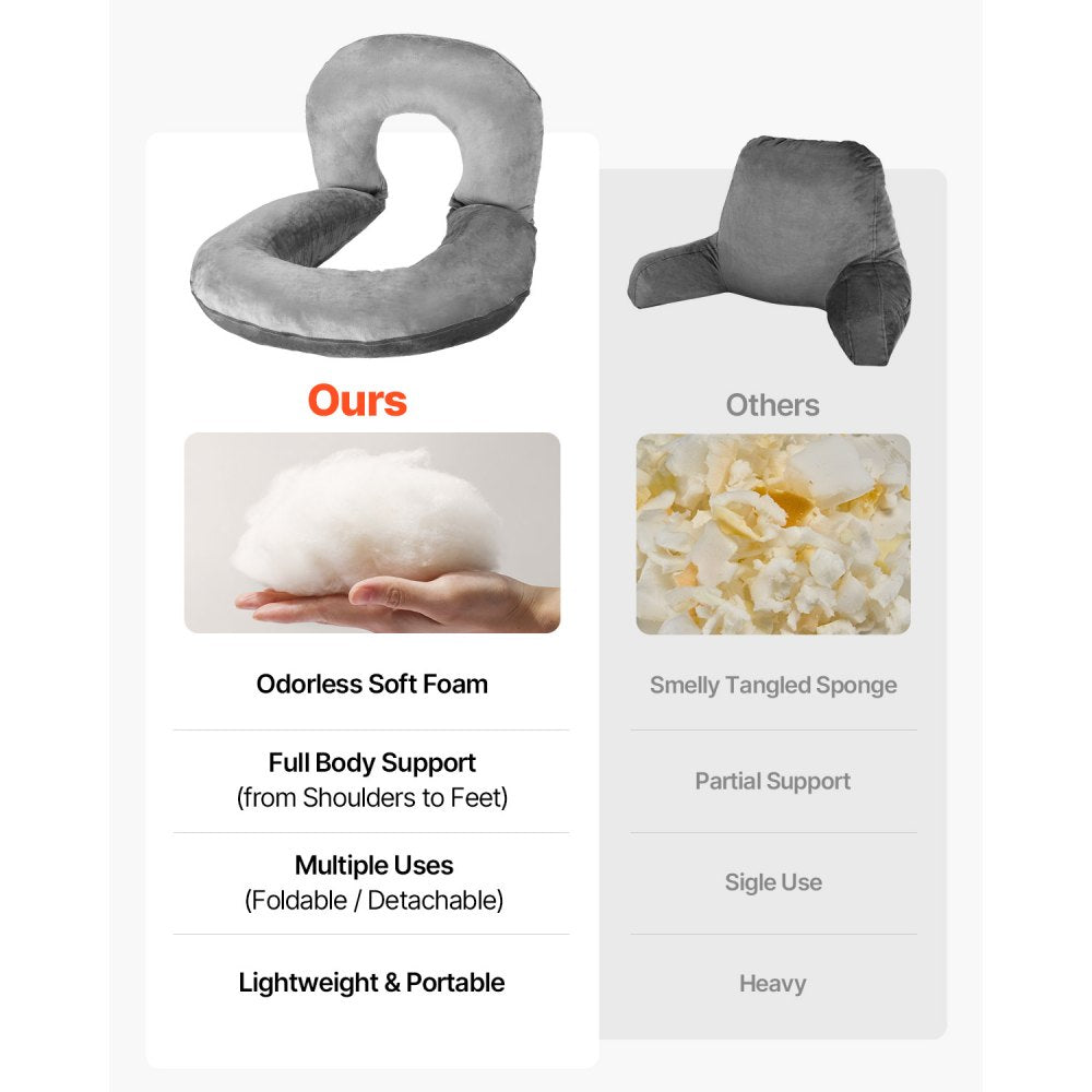 Reading Pillow Large Size U-Shaped Sitting up Pillow with Soft Velvet Grey