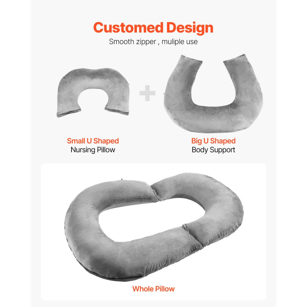 Reading Pillow Large Size U-Shaped Sitting up Pillow with Soft Velvet Grey