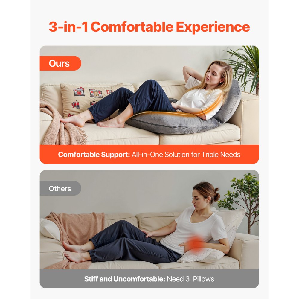 Reading Pillow Large Size U-Shaped Sitting up Pillow with Soft Velvet Grey