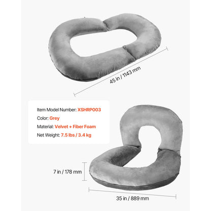 Reading Pillow Large Size U-Shaped Sitting up Pillow with Soft Velvet Grey