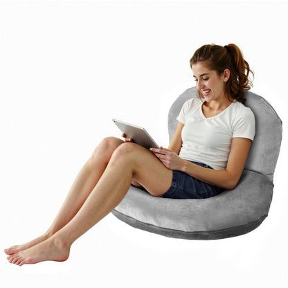 Reading Pillow Large Size U-Shaped Sitting up Pillow with Soft Velvet Grey