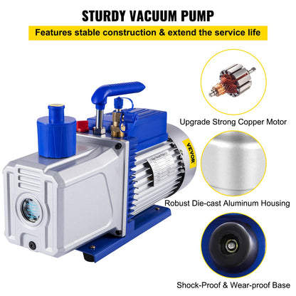 Vevor Vacuum Pump 10CFM 2 Stages 1HP Refrigerant Vacuum Pump 254L/M Refrigeration