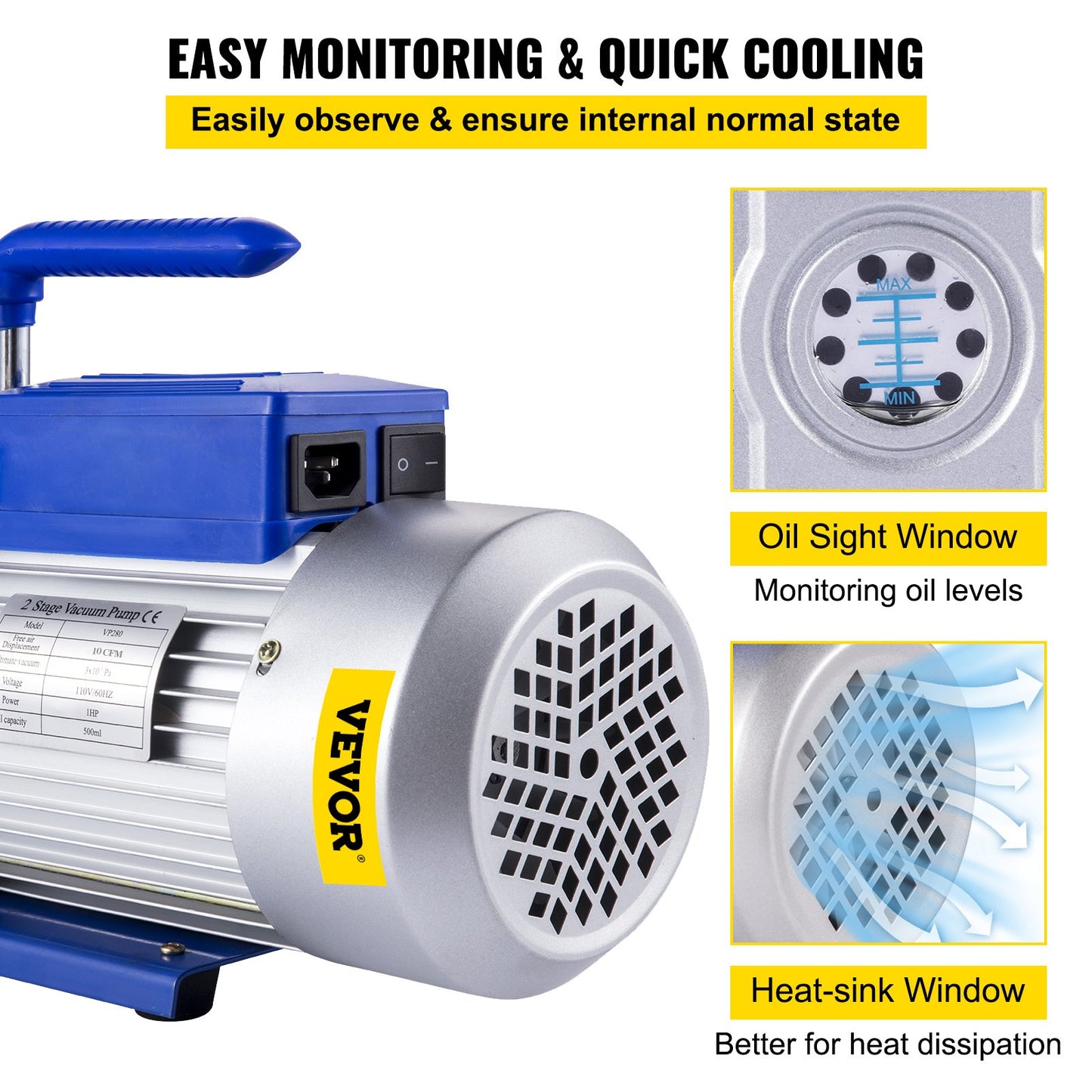 Vevor Vacuum Pump 10CFM 2 Stages 1HP Refrigerant Vacuum Pump 254L/M Refrigeration