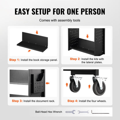 Durable Rolling Book Cart with V-Shaped Shelves, 150 kg Capacity, Black