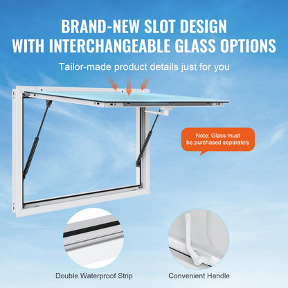 Concession Window for Food Truck, 48"x36" Aluminum Alloy Food Truck Service Window, Up to 85 Degrees Stand Serving Window with Awning Door & Drag Hook,  for Food Trucks Concession Trailers