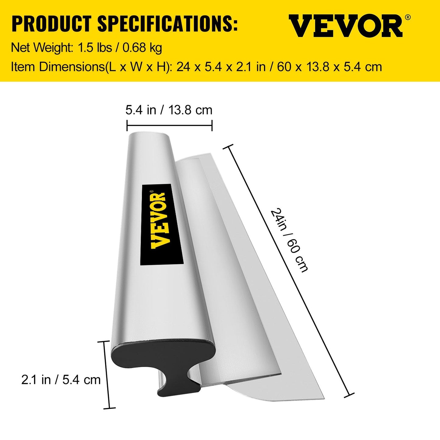 24" Skimming Blade, Stainless Steel, Ergonomic Grip, for Drywall/Wall-Board