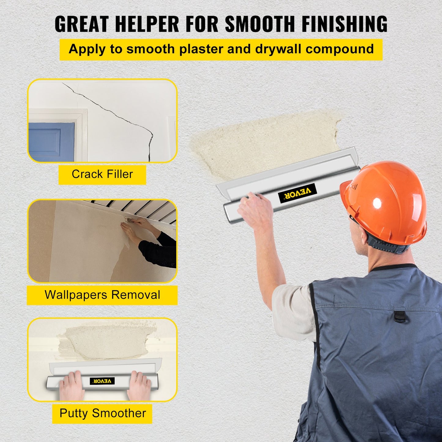 Drywall Skimming Blade, 32inch Smoothing Knock-Down Knife, Stainless Steel Putty Knife Finishing Tool, High-Impact End Caps for Sheetrock Drywall Gyprock Wall-Board Plasterboard