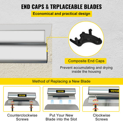 Drywall Skimming Blade, 32inch Smoothing Knock-Down Knife, Stainless Steel Putty Knife Finishing Tool, High-Impact End Caps for Sheetrock Drywall Gyprock Wall-Board Plasterboard
