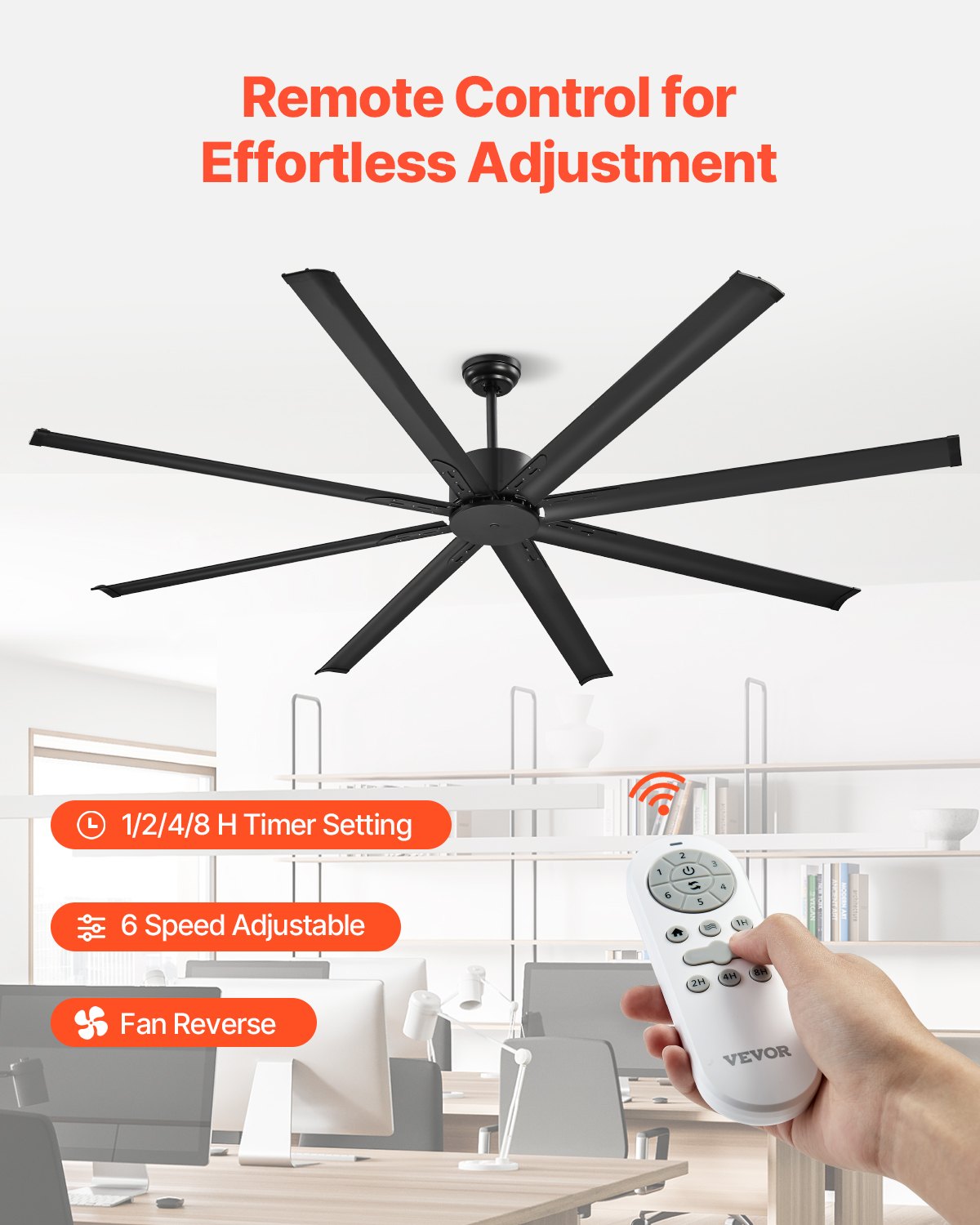 VEVOR 213 cm Aluminum Ceiling Fan Without Light Remote Control DC Motor Black