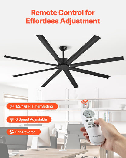 VEVOR 213 cm Aluminum Ceiling Fan Without Light Remote Control DC Motor Black