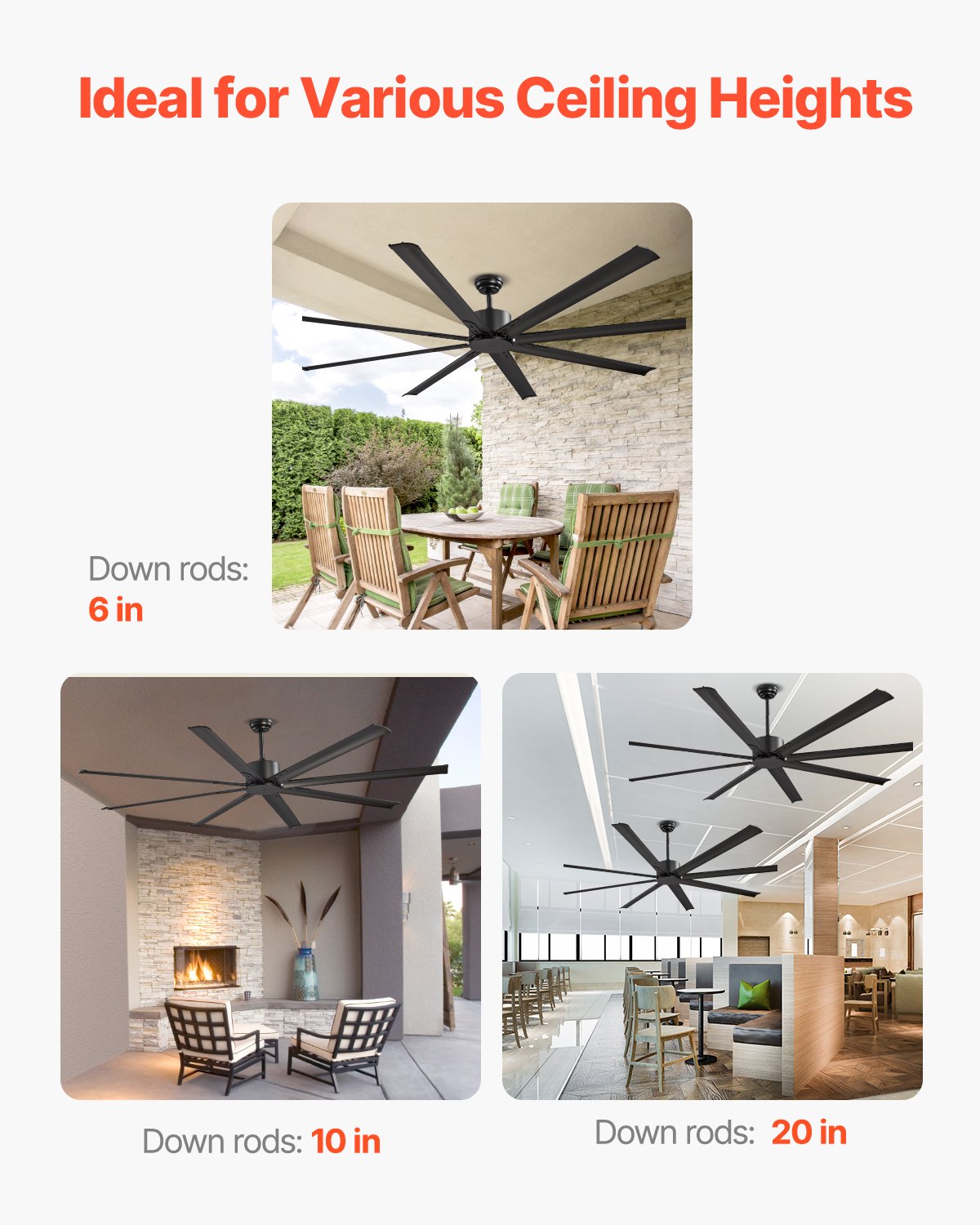 VEVOR 213 cm Aluminum Ceiling Fan Without Light Remote Control DC Motor Black