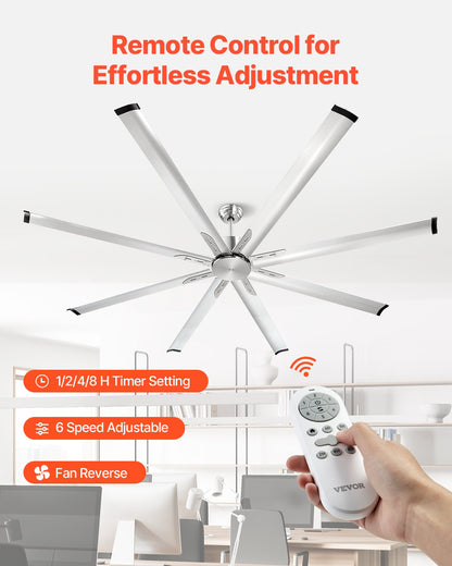VEVOR 213 cm Aluminum Ceiling Fan Without Light Remote Control Brushed Nickel