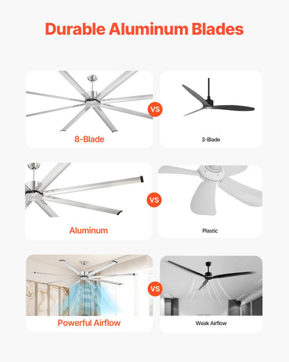 VEVOR 244 cm Aluminum Ceiling Fan Without Light Remote Control Brushed Nickel