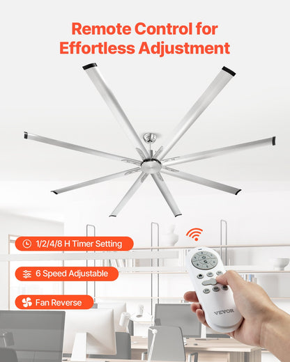 VEVOR 244 cm Aluminum Ceiling Fan Without Light Remote Control Brushed Nickel