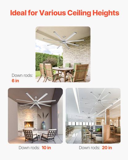 VEVOR 244 cm Aluminum Ceiling Fan Without Light Remote Control Brushed Nickel