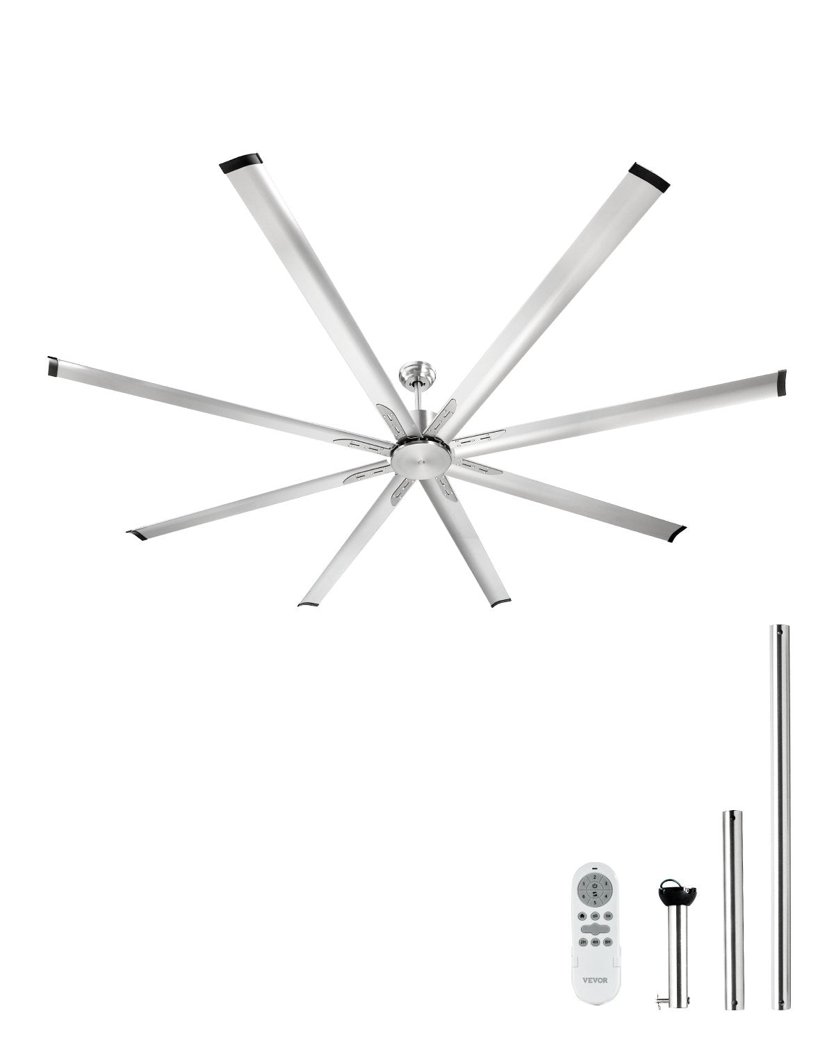 VEVOR 244 cm Aluminum Ceiling Fan Without Light Remote Control Brushed Nickel
